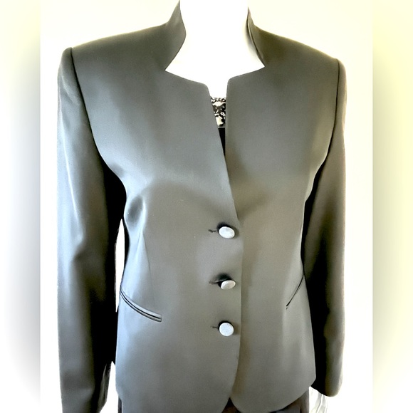 Soft and shiny fine wool blend blazer jacket & straight pants 2 Pc suit US 12 - Picture 3 of 16